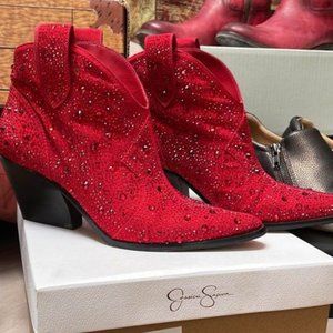 Women's Zadie Pull-On Western Booties Red Glitter EUC